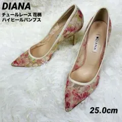 DIANA チュールレース 花柄 刺繍 25.0 細ヒール パンプス ハイヒール