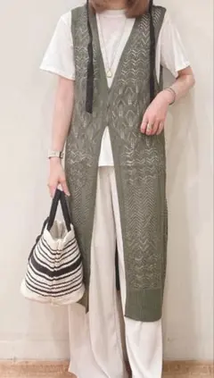 オリーブ 透かし編み ロングベストのサムネイル