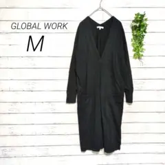 グローバルワークス　ニットカーディガン　長袖　ロング丈　M　ブラック　カシミヤ混