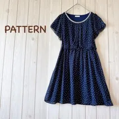 ＊PATTERNパターン＊ウェストリボンワンピース パール フリル袖 Mネイビーのサムネイル
