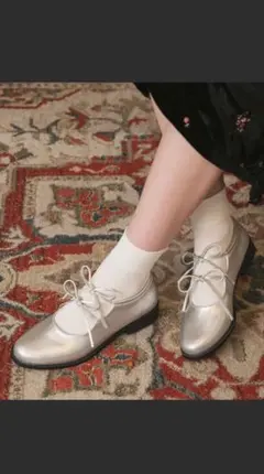 シルバー レースアップシューズ 合成皮革