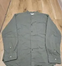 UNIQLO リネンコットンスタンドカラーシャツ L オリーブ