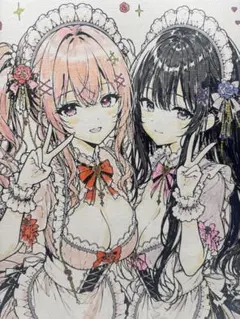 メイド服の少女イラスト オリジナルイラスト　原画コピック　アート　手書きイラストのサムネイル
