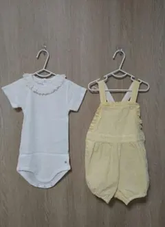 プチバトー　半袖ボディ　サロペット　セット