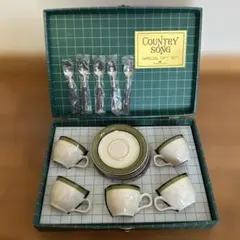三郷陶器 カントリー風カップセット（5個、スプーン5本付き）