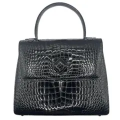 シャイニングクロコ クロコダイル フォーマル ハンドバッグ 自立 ブラック