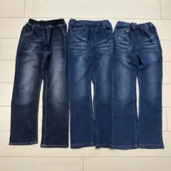 キッズ デニムニットパンツ 3本セット 長ズボン　130のサムネイル
