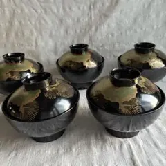 会津塗　吸物＆雑煮椀　高台　5客組　老松