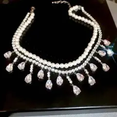 ラインストーンネックレスパールネックレスBジルコニアビジューネックレスチョーカー