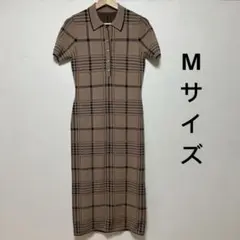 Gold-Buttoned Plaid Knit Dress