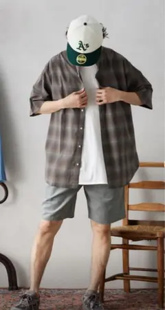 美品 JOURNAL STANDARD relume チェックバンドカラーシャツのサムネイル