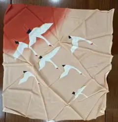 鶴柄 風呂敷 オレンジ ベージュ