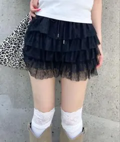 黒 レース フリル ミニスカート