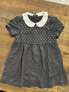 BeBeグレー フラワー刺繍 襟付きワンピース 95cm以下