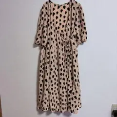 MONKI 【M】水玉模様 七分袖ラップドレス ワンピース ベージュのサムネイル