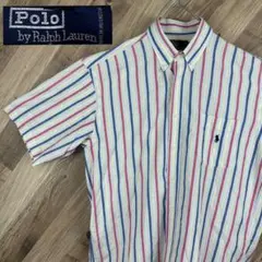 ポロラルフローレン 長袖BDワークシャツ　ストライプ　バイカラー　L 刺繍