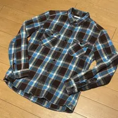 GU ジーユー フランネルチェックシャツ 長袖 ブルー ブラウン メンズ Sのサムネイル