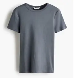 H&M リブTシャツ ダークグレー Sサイズ