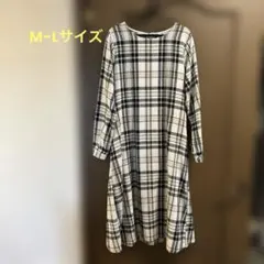 チェック柄長袖ひざ丈ワンピース/M-Lサイズ