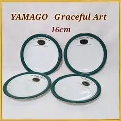 美品 YAMAGO ケーキ皿 デコイプレート 4枚セット★白×グリーン カモ