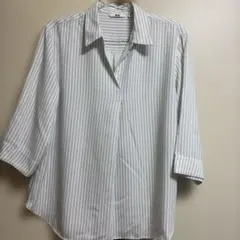 UNIQLO スキッパーシャツ七分袖/ホワイトストライプXL