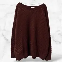 【ジーユー】長袖Vネックニットセーター ブラウン【M】ゆったり 体型カバー 上