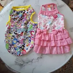 犬服 花柄とフリルドレスセット