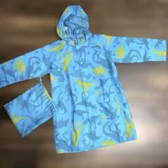 hakka kids ハッカキッズ 恐竜柄 レインコート S ブルー　収納袋付き