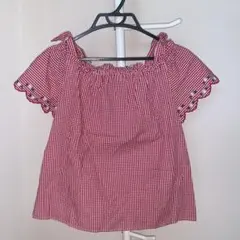 earth music&ecology ギンガムチェックオフショルダーブラウス赤