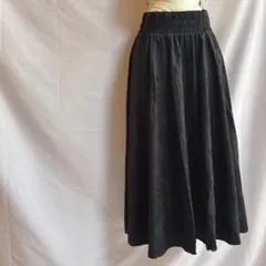 美品⭐️黒 微起毛ロングフレアスカート サイズ38 ウエスト総ゴム　ベルトループ付