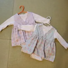 ママラク　花柄ロンパース2点セット