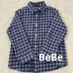 BeBeベベ バックプリント入りチェック長袖シャツ 120cm