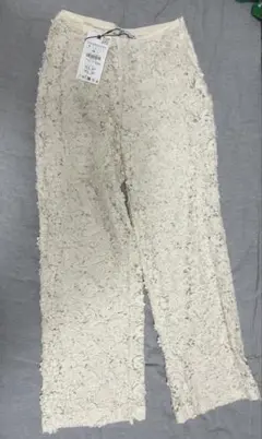 【新品タグ付き】ZARA 花柄シースルーパンツ／ホワイト フェミニン／リゾート