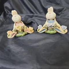 うさぎのひな人形 陶器製 2体セット織部焼人形