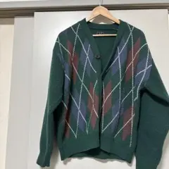 ダイヤモンドパターン緑色カーディガン