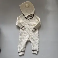 ニットロンパース　耳つきボンネット