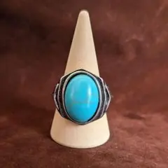 ビンテージ調 ターコイズ シルバーリング オーバル型 サイズフリー