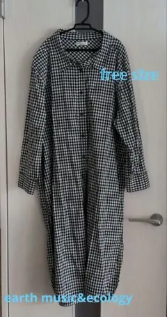 earth music&ecology ギンガムチェック ロングシャツ 長袖