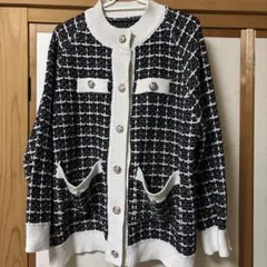 チェック柄ニットカーディガン