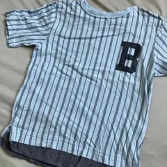 ストライプ柄 Bロゴ 半袖Tシャツ 重ね着風のサムネイル