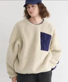 ボアスウェット　ナイロン切り替えポケット付き