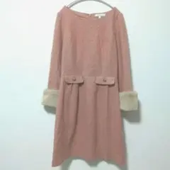 プロポーションボディドレッシング ウールワンピース 2 S相当 ピンク 袖ファー
