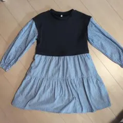 女子130サイズ　ネイビー切り替えデザイン長袖チュニックワンピース
