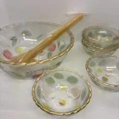 ⭐︎曽我ガラス⭐︎サラダセット⭐︎ガラスボウル ⭐︎未使用品さくらんぼ　りんご　レトロのサムネイル