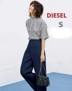 DIESELディーゼル シルク混コットン ストライプ 白 黒半袖バックリボン春夏のサムネイル