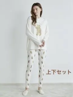 ジェラートピケ ルームウェア 上下セット ベアワンポイント ベア柄 くま 美品