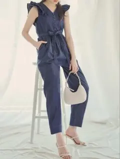 ノースリーブフリルデニムオールインワン GRL（グレイル）