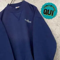 レア 古着◯カーハート 刺繍スウェットトレーナー ネイビー メンズM
