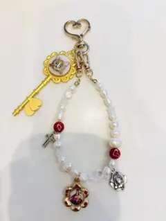 ロザリオチャーム ゴールド レッドストーン パール風パーツ 種村有菜 