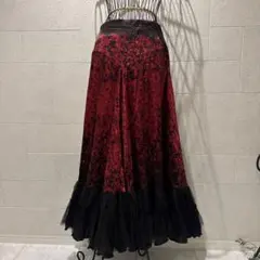 社交ダンス用 赤黒花柄ロングスカート　L チャコット